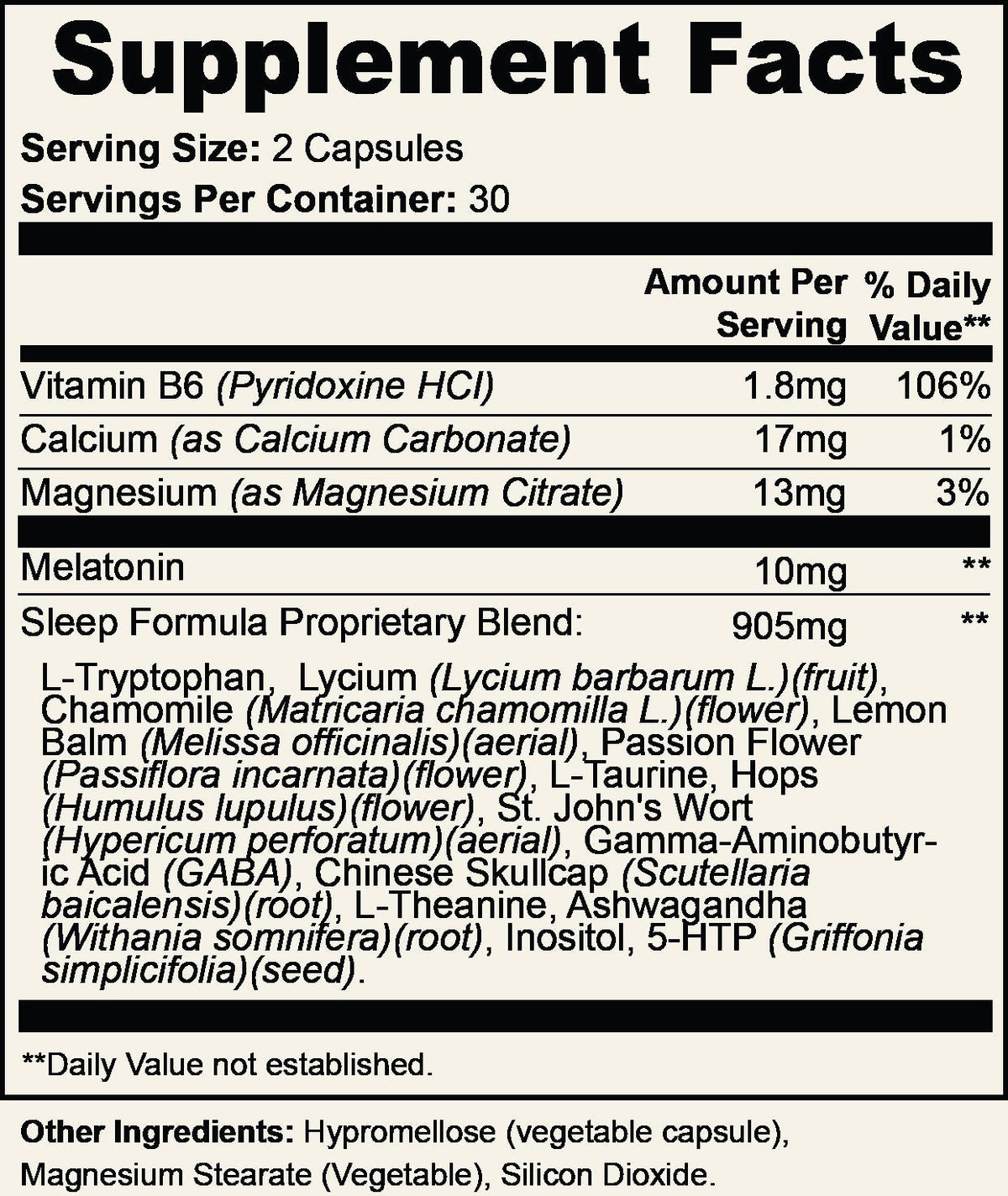 GutGlow Sleep Support - supplement facts panel