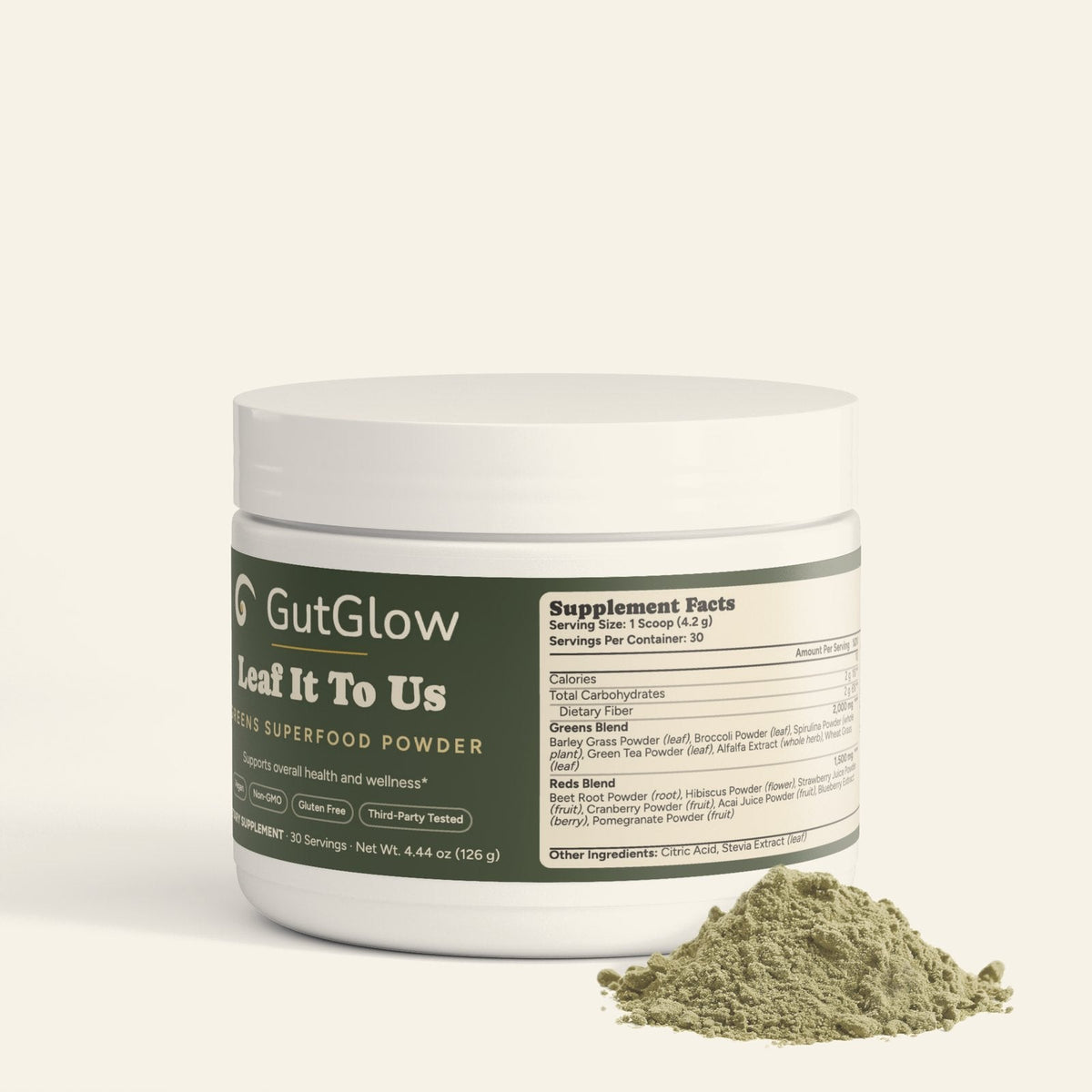 GutGlow Leaf It To Us Greens Superfood - tub with powder
