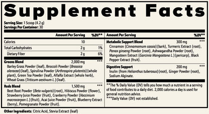 GutGlow Leaf It To Us Greens Superfood - supplement facts panel