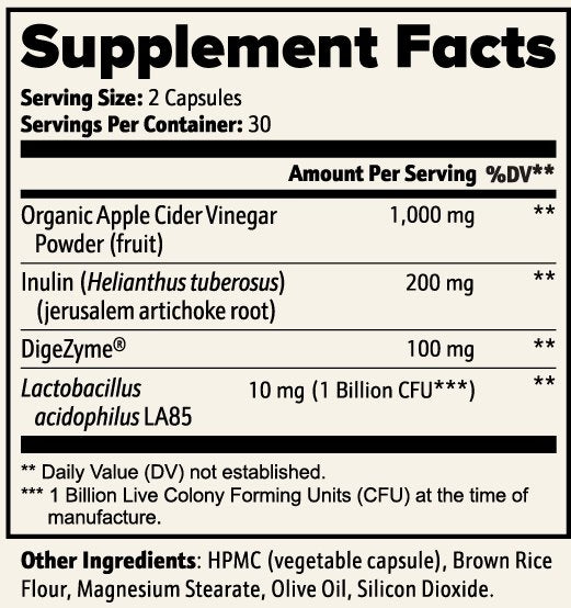 GutGlow Gut Health - supplement facts panel