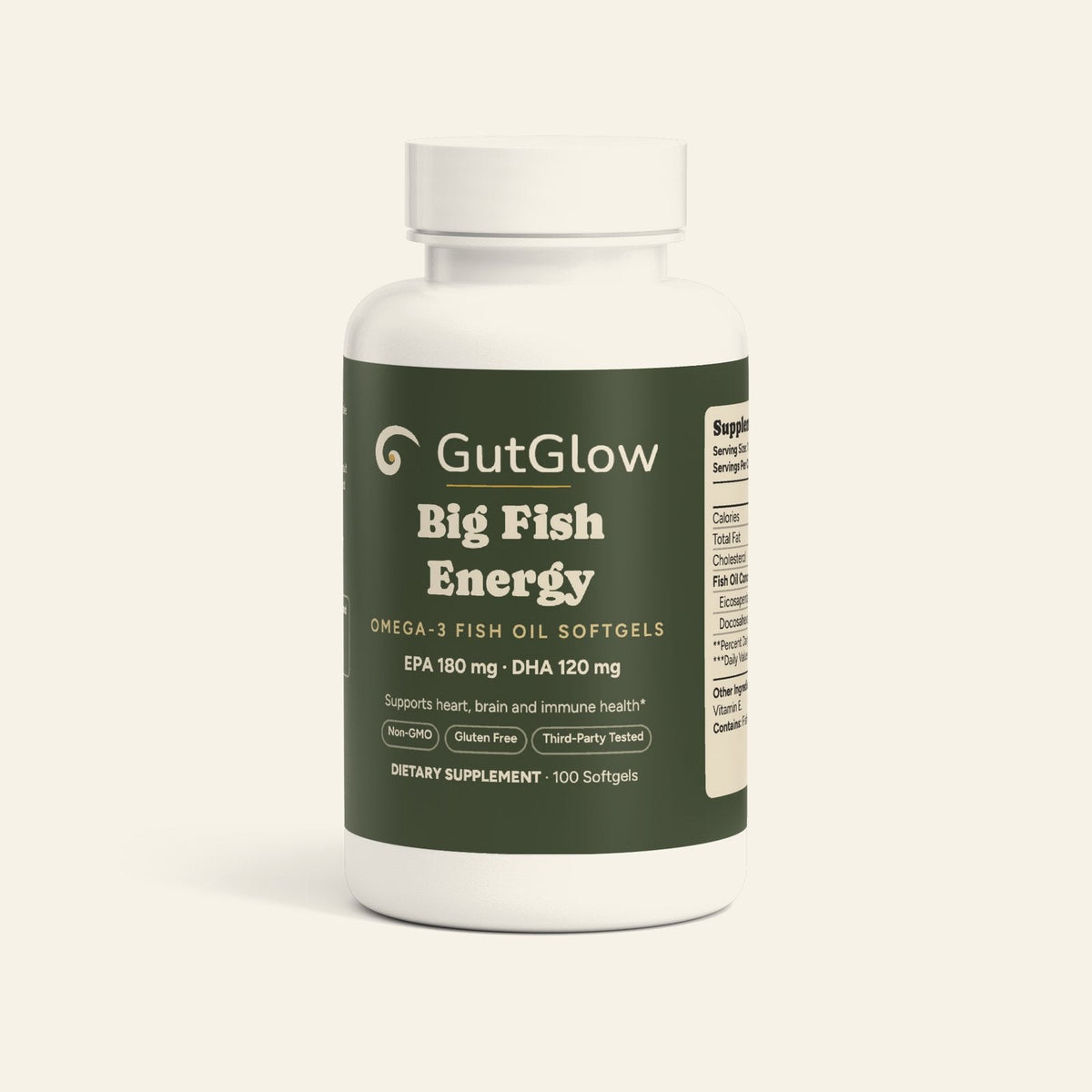 GutGlow Omega-3 fish oil - front of bottle